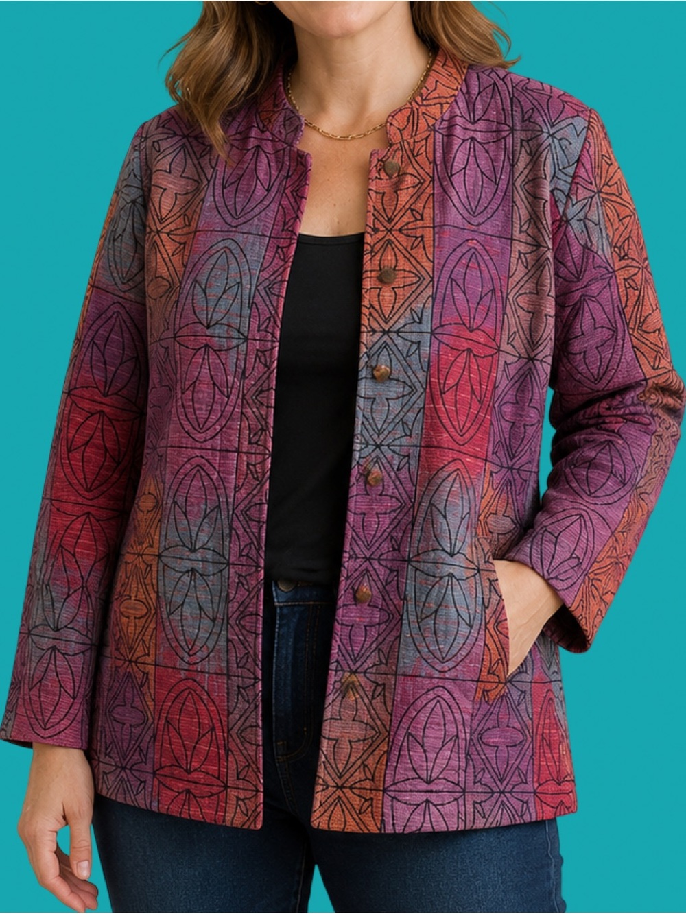 Serengeti Multicolor Geometric Button-Front Jacket